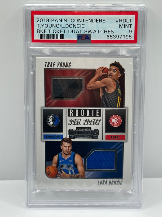 Luka Doncic & Trea Young Rookie Swatches PSA 9