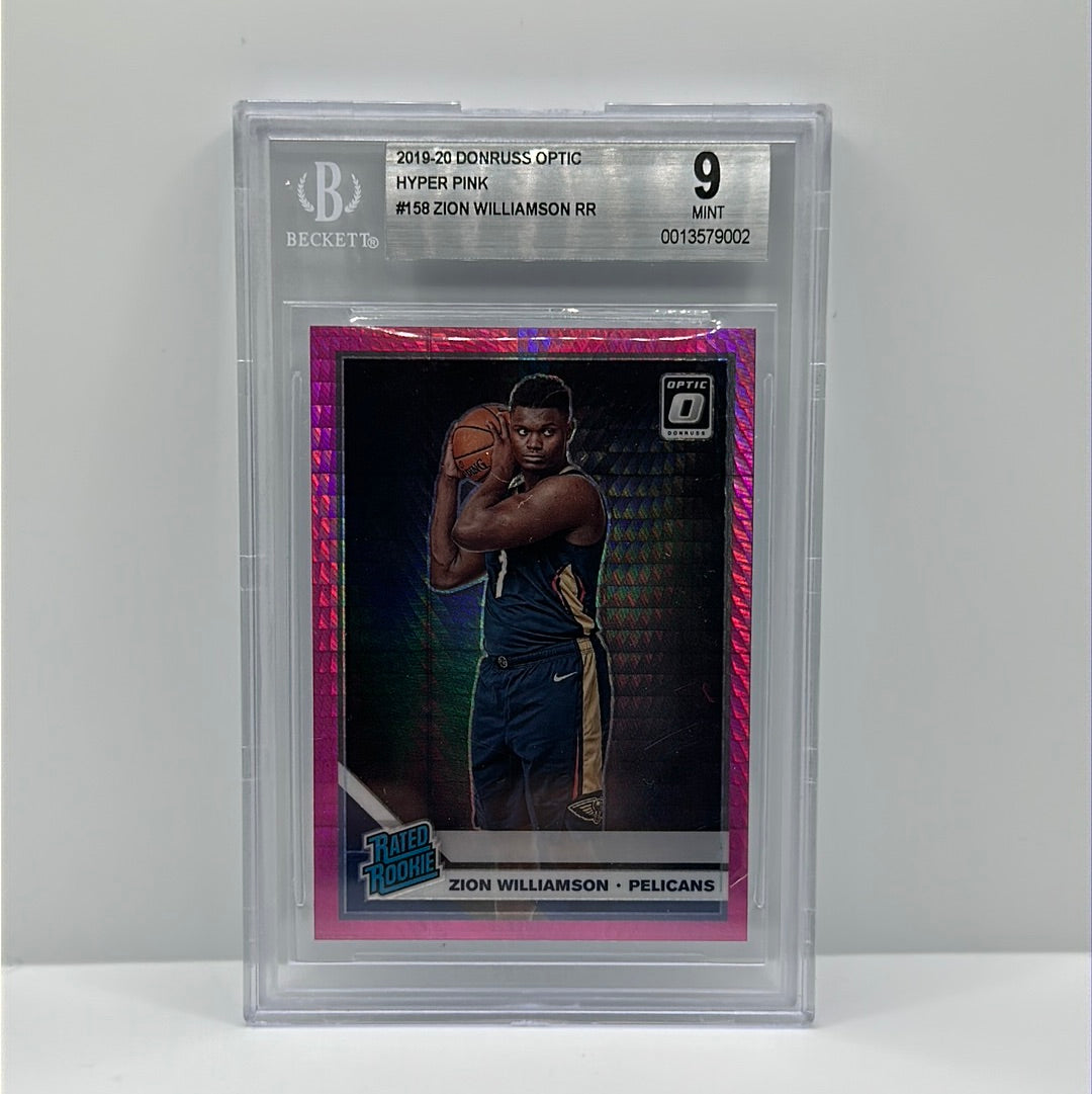 Zion Williamso 19-20 panini donruss optic basketball, Rated Rookie, hyper pink. BGS 9