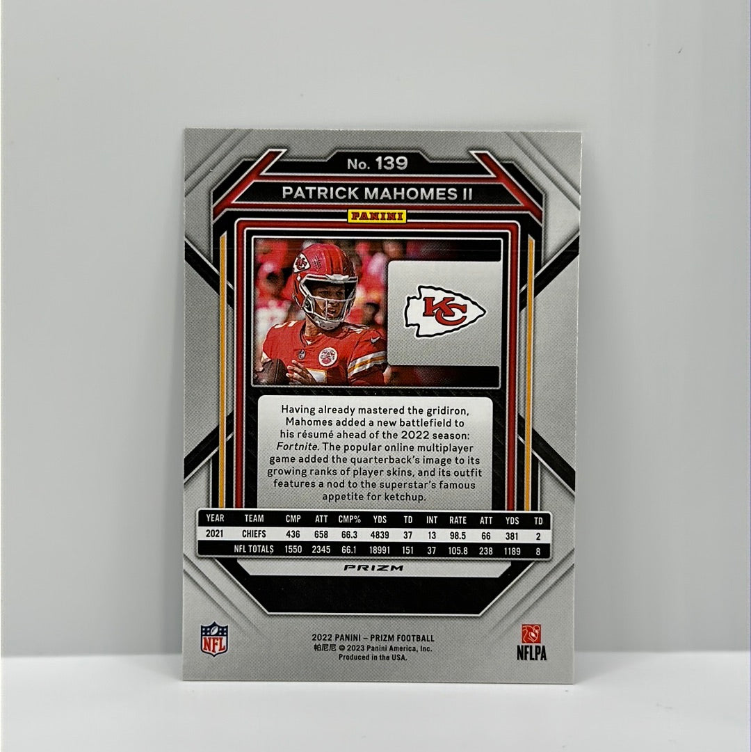 2022 Panini Prizm Football Patrick Mahomes II Silver 139 Kansas City Chiefs